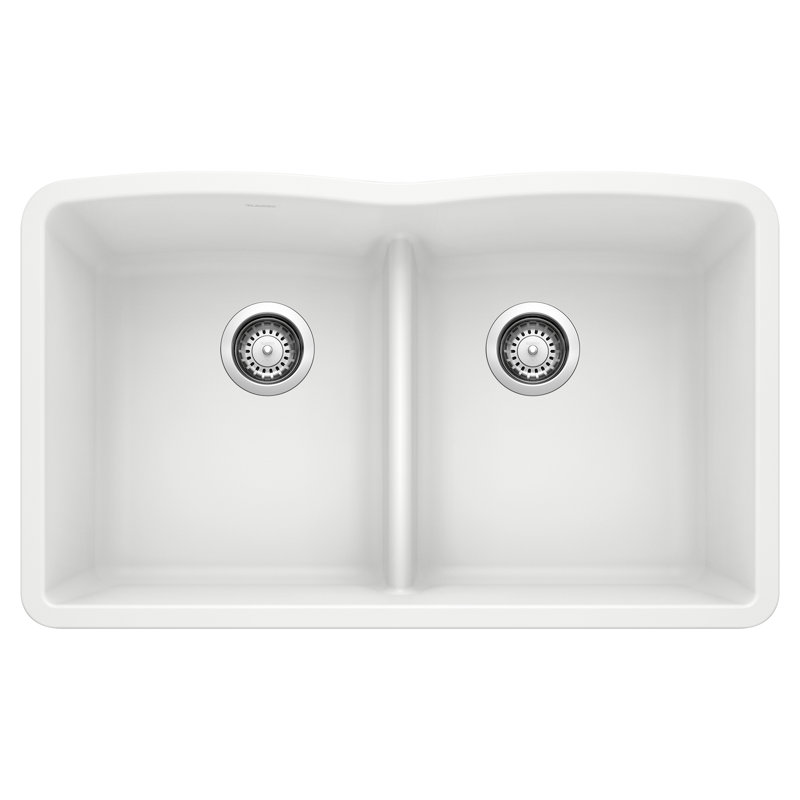 Diamond SILGRANIT 32" L X 19.25'' W Double Bowl Undermount Kitchen Sink with Low Divide, White