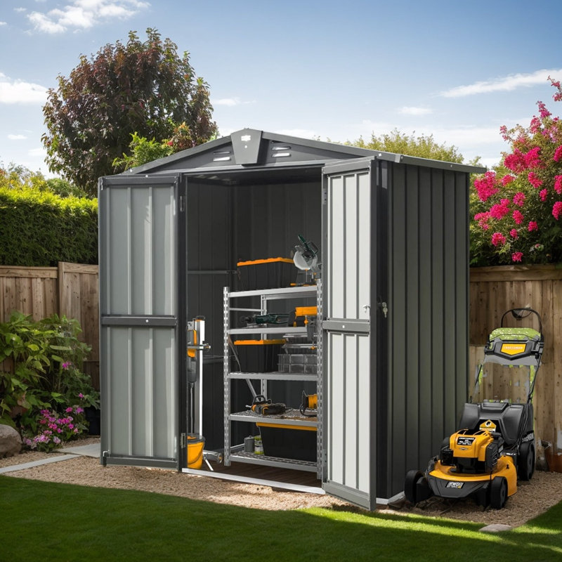 167 Cu.Ft Large Capacity Outdoor Storage Shed - 6.5x4.1ft Galvanized Steel Tool Shed with Lockable Double Doors & Vented Roof