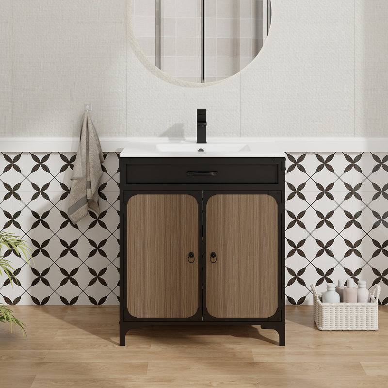 30" Free Standing Single Bathroom Vanity With Manufactured Wood Top With Sink And Faucet