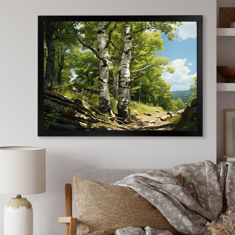 Birch Tree Forest Essence 1 - Arbre, art mural, Cadre d'angle fermé noir, H 12 po x l 20 po x P 1 po