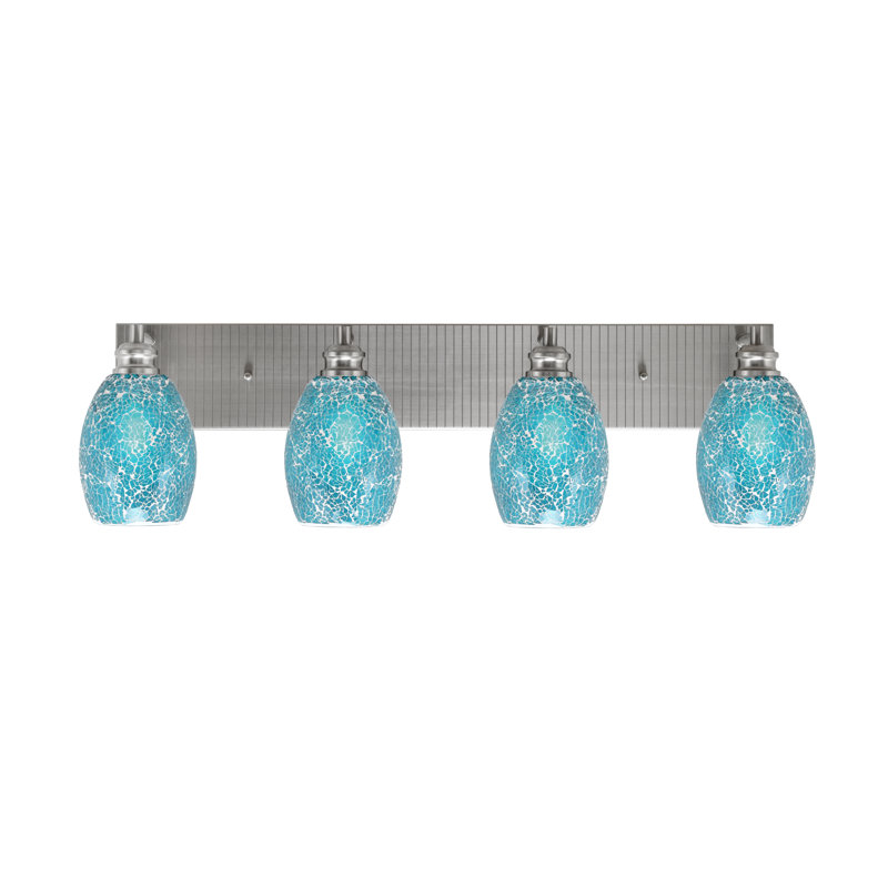 Edge 4 Light Bath Bar Shown With 5" Fusion Glass, Turquoise, Brushed Nickel