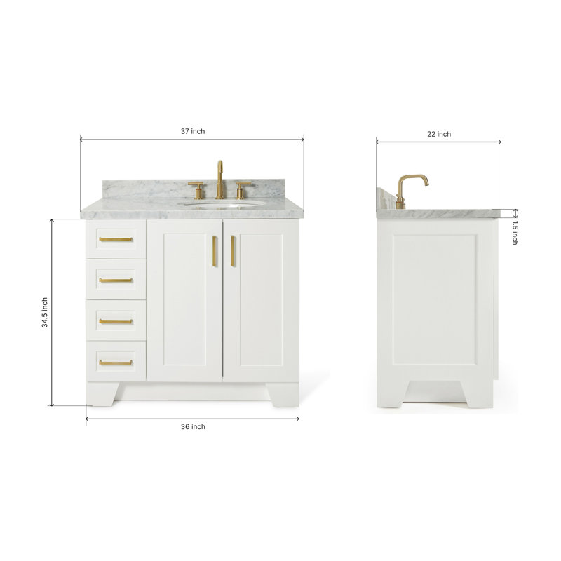 ARIEL TAYLOR 37 IN LEFT OFFSET RECTANGLE SINK VANITY, Oval, White, Right 
