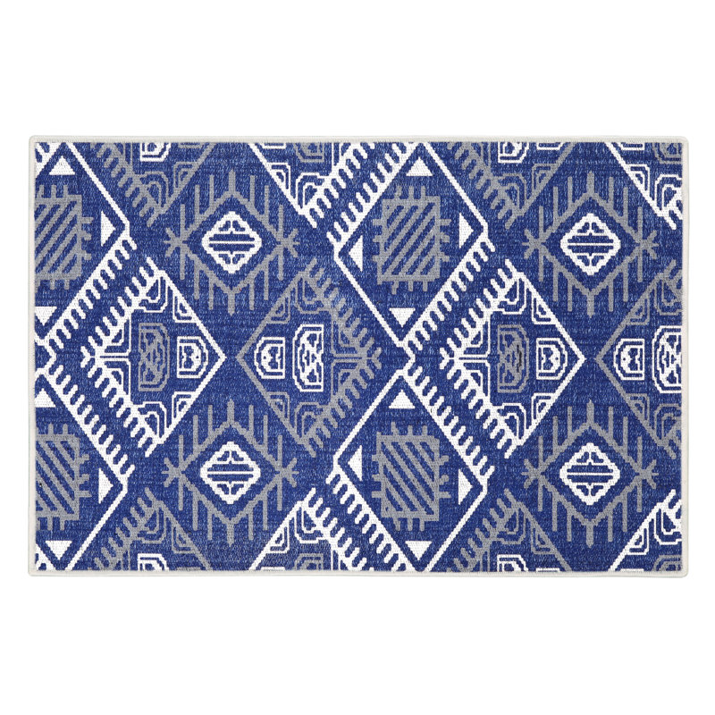 Tapis d'intérieur antidérapant en coton 36 po x 24 po Matteson, Marine