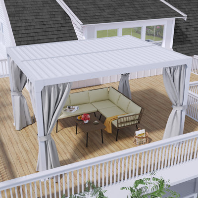 13 Ft. W x 10 Ft. D and 20 Ft. W x 10 Ft. D Aluminum Pergola With Privacy Curtain