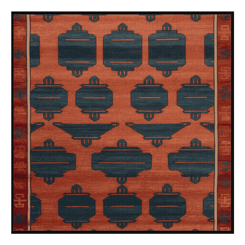 Machine Washable Art Deco Black Area Rug, Square 3'