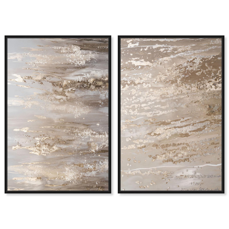 Ensemble de 2 reproductions d'art sur toile en bronze, H 36 po x l 24 po, Cadre flottant noir
