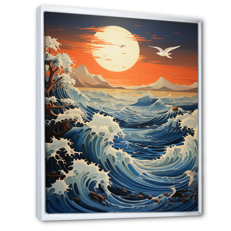 Impression sur toile Coastal Seagull Symphony Papercut II - Animaux, H 40 po x l 30 po x P 1,5 po, Cadre flottant blanc