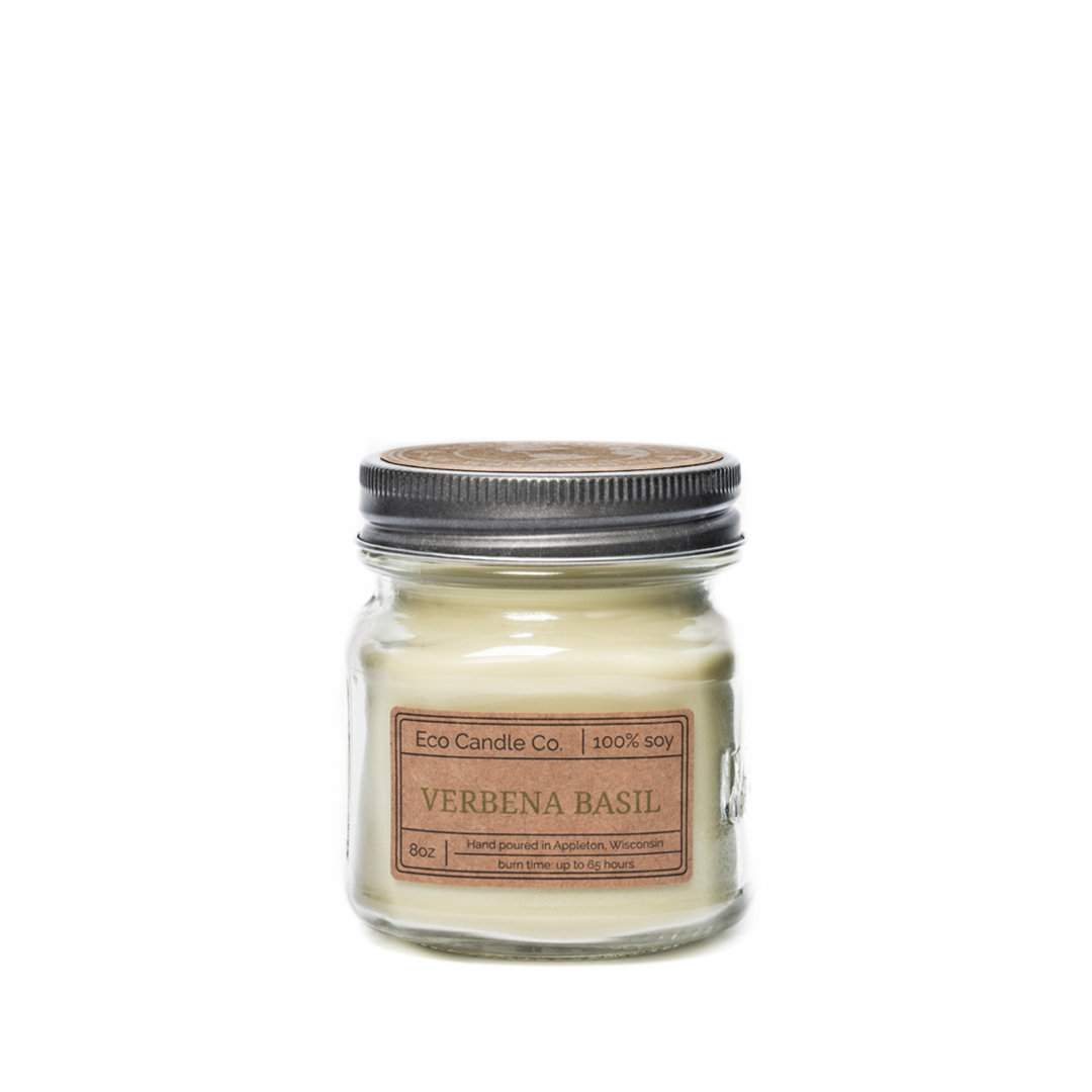 Verbena Basil Scented Jar Candle with Glass Holder Eco Candle Co