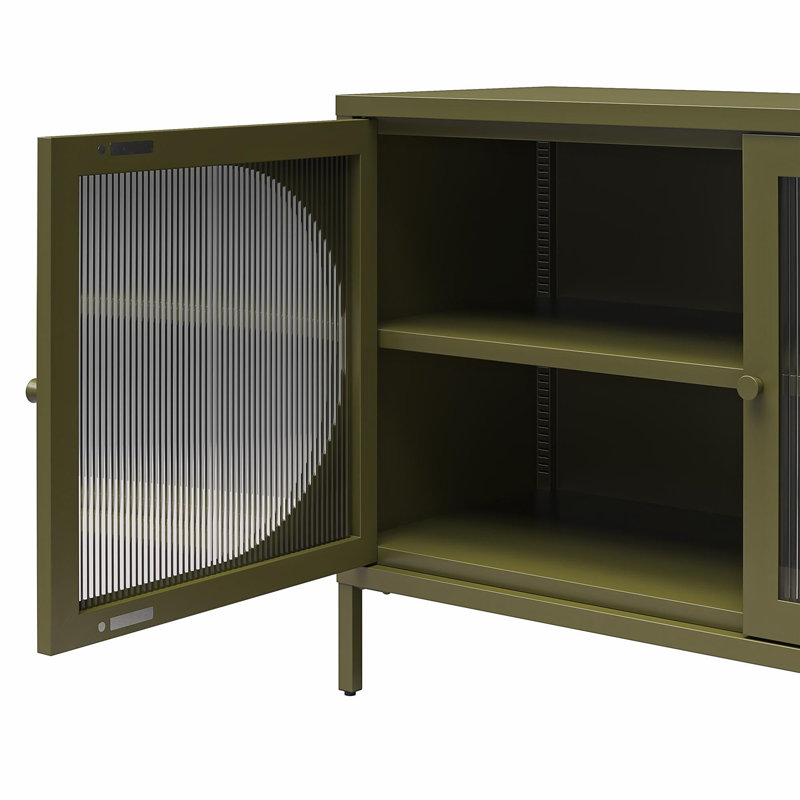 Armoire d'appoint 2 portes avec verre cannelé Luna, Vert olive