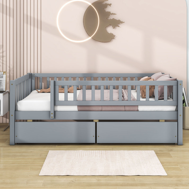 Wood Daybed with Two Drawers, Gray, Twin
