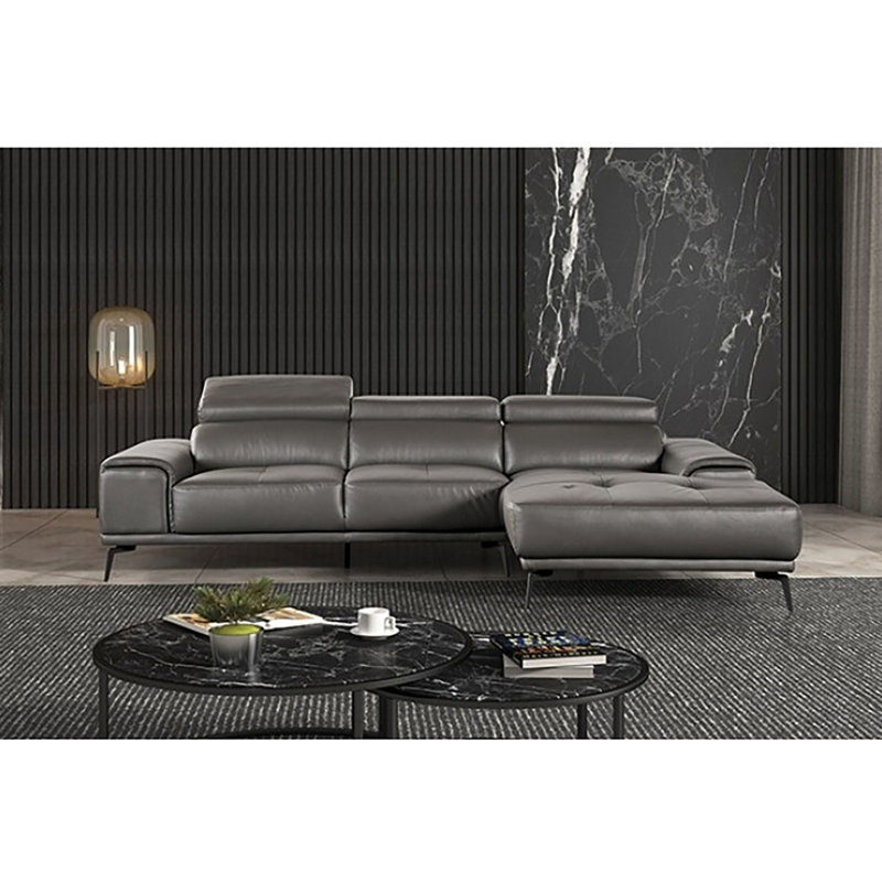 Canapé modulaire Hoeard, Cuir gris foncé assorti, Accoudoir à droite (vu de face)