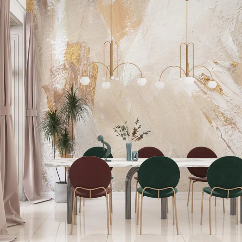Murale abstraite beige et or, L 108 po x l 96 po