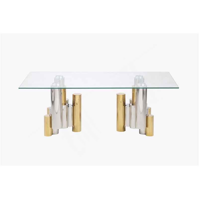 Table basse d'appoint rectangulaire en acier inoxydable pour le salon - table de centre élégante et moderne de 48 po avec verre trempé transparent (y compris la table basse, sans les chaises)