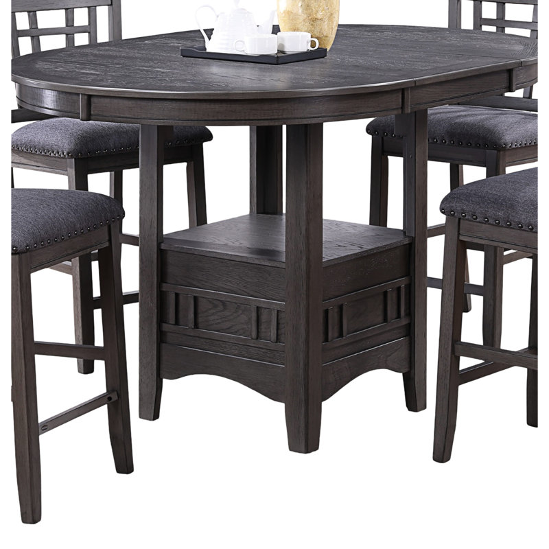 Table de salle à manger contemporaine avec rangement ouvert en bois massif, gris et bois