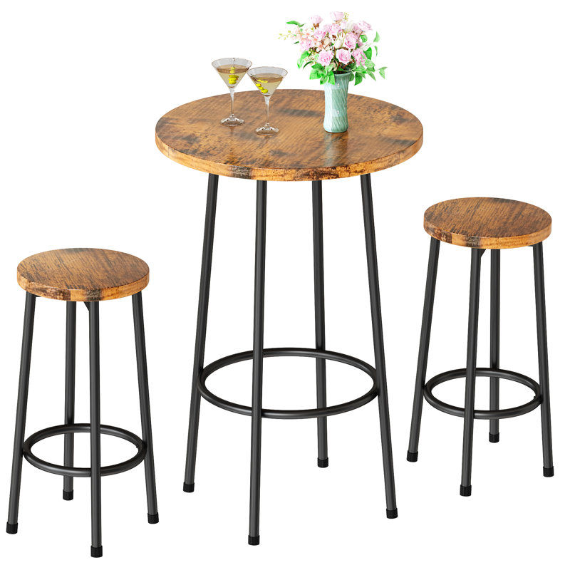 3-Piece Dining Table Set, Modern Bar Table Set, Pub Table And Chair Set, Round Table Set, Counter-Height Dining Table Set With 2 Stools, Dining Table And Chairs Set For Home, Farmhouse, Restaurant, Cafe, Kitchen, Breakfast Nook, Living Room, Pub