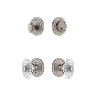Ensemble de rosette grandeur avec poignée en cristal bourgogne et nickel satiné Grandeur