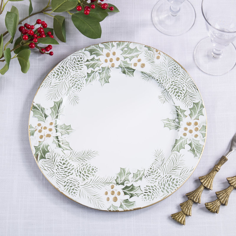 Ensemble de 4 assiettes décoratives Holiday de style botanique Holiday, Vert