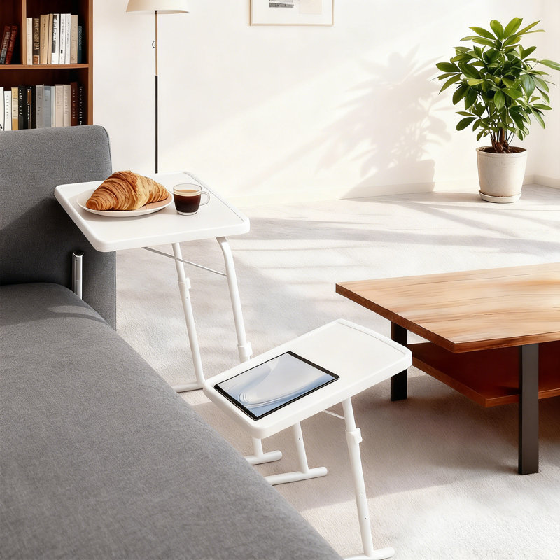 Table-plateau pliable réglable pour téléviseur 22 po avec hauteur et angle d'inclinaison réglables 22 po, Blanc