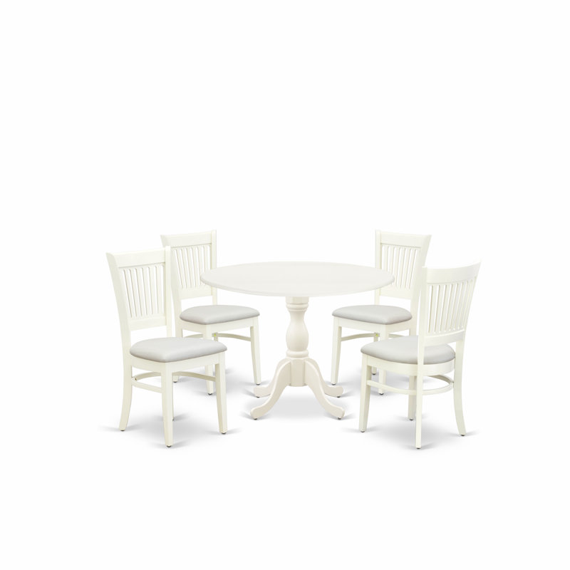L'ensemble de table de cuisine 5 pièces pour 4 personnes comprend une table de salle à manger ronde avec Dropleaf et 4 chaises en lin, blanc lin