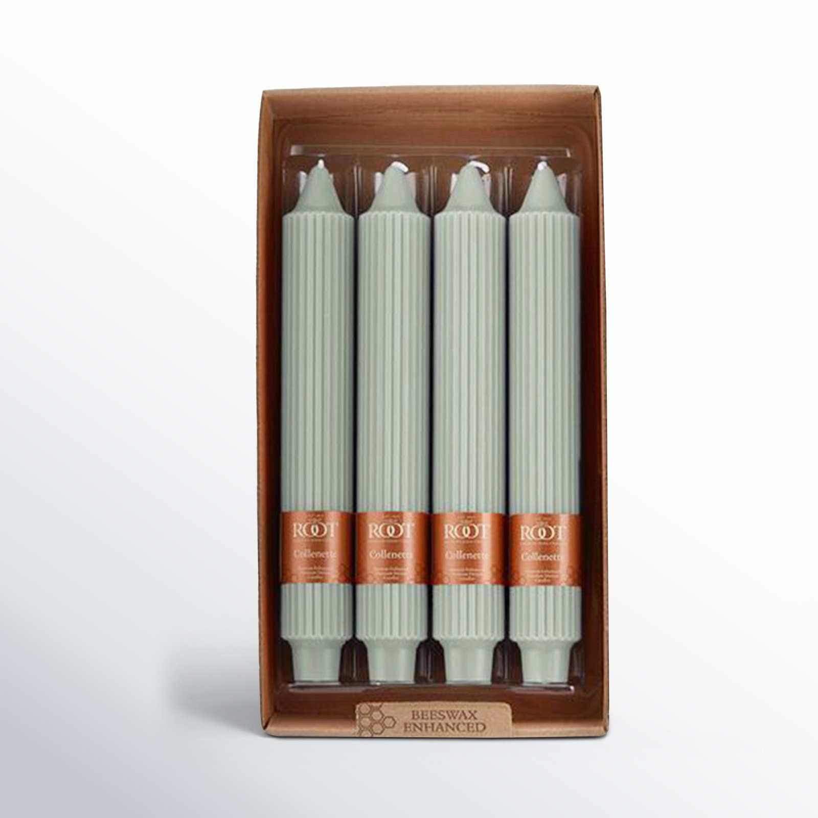 Grecian Collenette Unscented Taper Candle, 9" H x 1.25" W x 1.25" D, Sage Green