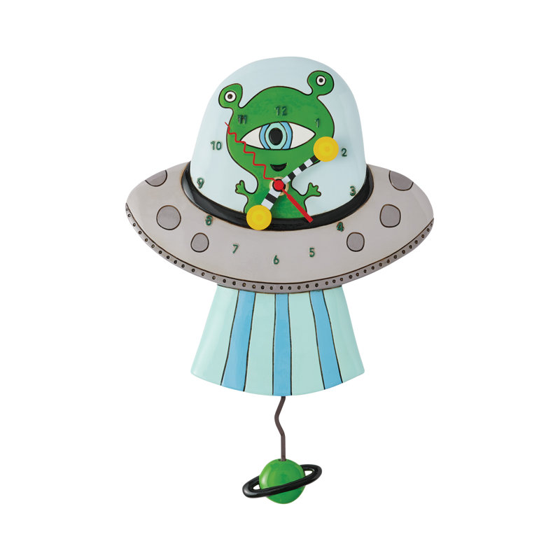 Allen Designs Alien in UFO Time Traveller Horloge murale à pile 9,76 po