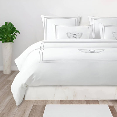 Monogram 400TC Cotton Classic Embroidery Sateen Solid Duvet Cover Set