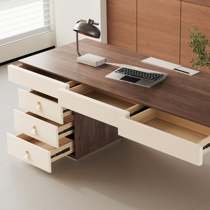63" Acrylic and Metal Office Desk with Storage, Modern Executive Computer Workstation Design, Left