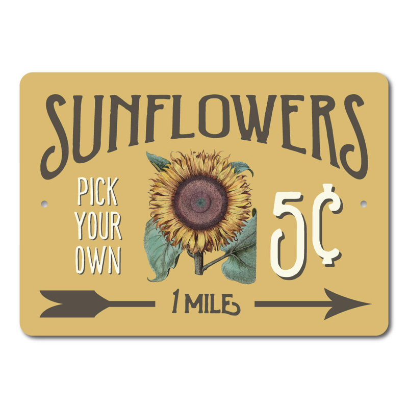 Enseigne tournesols en aluminium 5 Cents, H 10 po x l 14 po x P 0,04 po