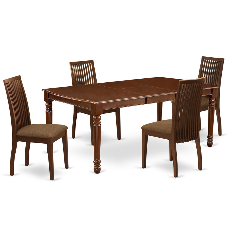L'ensemble de table de salle à manger 5 pièces pour 4 personnes comprend une table de cuisine rectangulaire avec rallonge papillon et 4 chaises de salle à manger en tissu de lin, 42 x 78 pouces, acajou