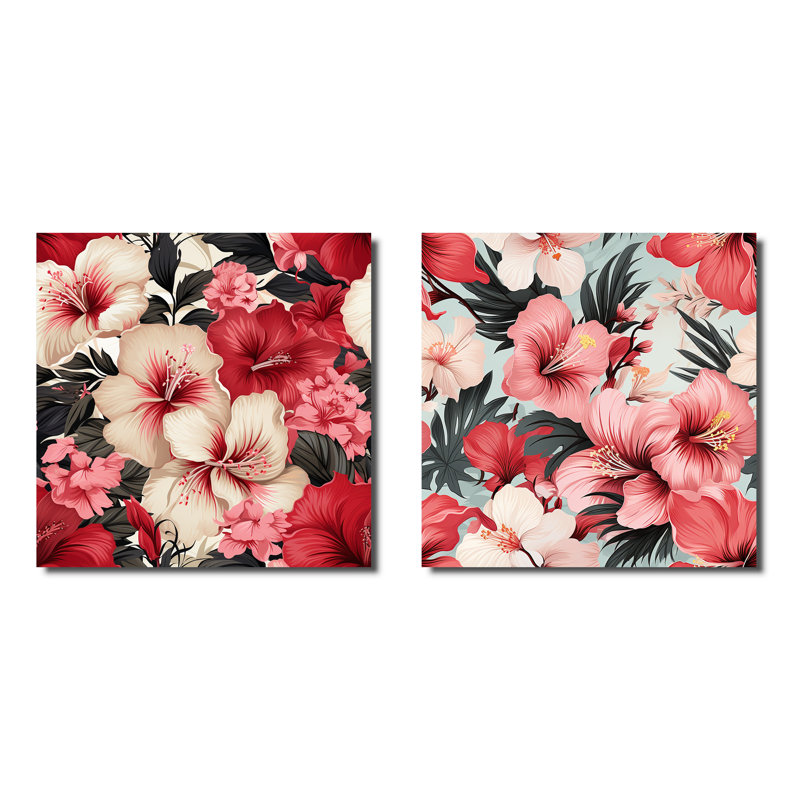Tyringham - Ensemble de 2 collages carrés floraux, Toile tendue, H 30 po x l 61 po