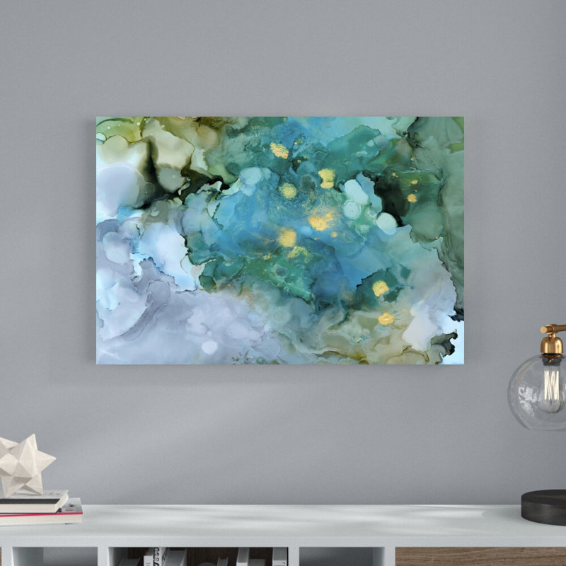 «Aqua Brume I» par Victoria Borges - peinture sur toile tendue, H 24 po x l 36 po