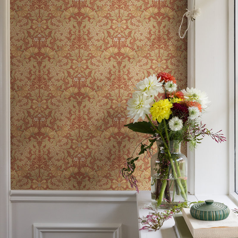 Hjarterum Öjvind Floral Swan 10.05m x 53cm Matte Wallpaper Roll, Orange