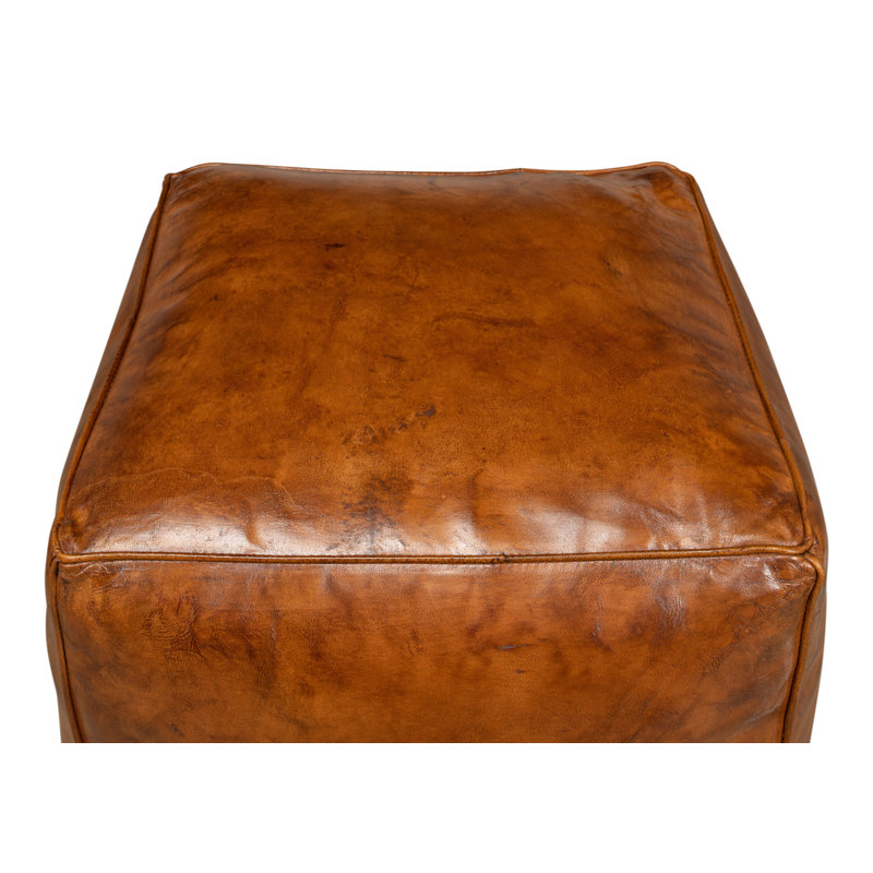 Square Ottoman, Brown Genuine Leather