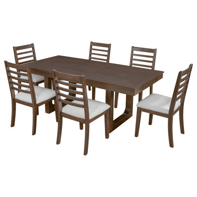 7-Piece Extendable Dining Table Set, Farmhouse Extendable Table with 18" Move Leaf, 78" Rustic Wooden Kitchen Table and 6 piece Upholstered Chairs, Ex