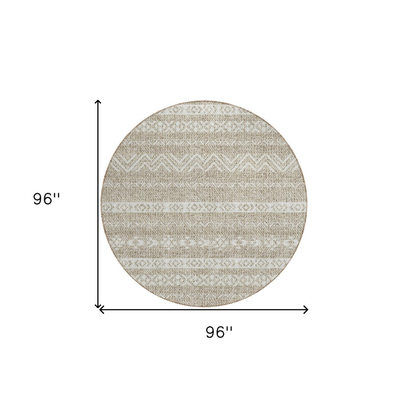 Tapis rond lavable 8 pi beige et ivoire Southwestern