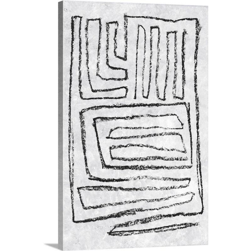 «Black and White Runes II» par Jennifer Goldberger - reproduction d'art, H 36 po x l 24 po x P 1,25 po, Toile tendue