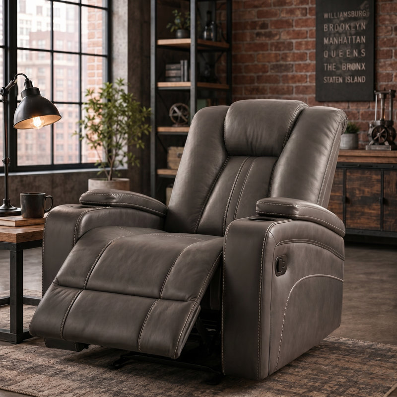 38'' Rustic Manual Rocker Recliner with Dual Cup Holders and Arm Storage for Living Room and Home Theater