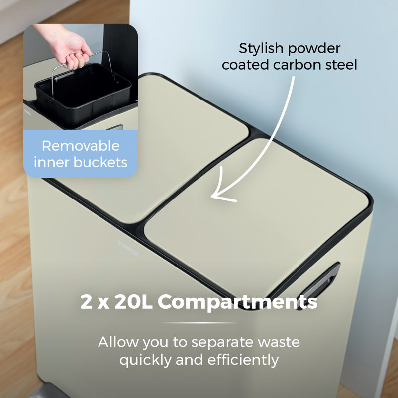40 Litre Step On Recycling Bin, Cream