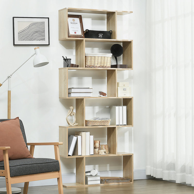 75,5 "H Bibliothèque 6 tablettes en forme de S Présentoir de rangement en bois