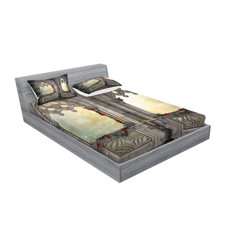 Drap-housse et coussin décoratif Ambesonne, beige, Ensemble de draps pour très grand lit californien