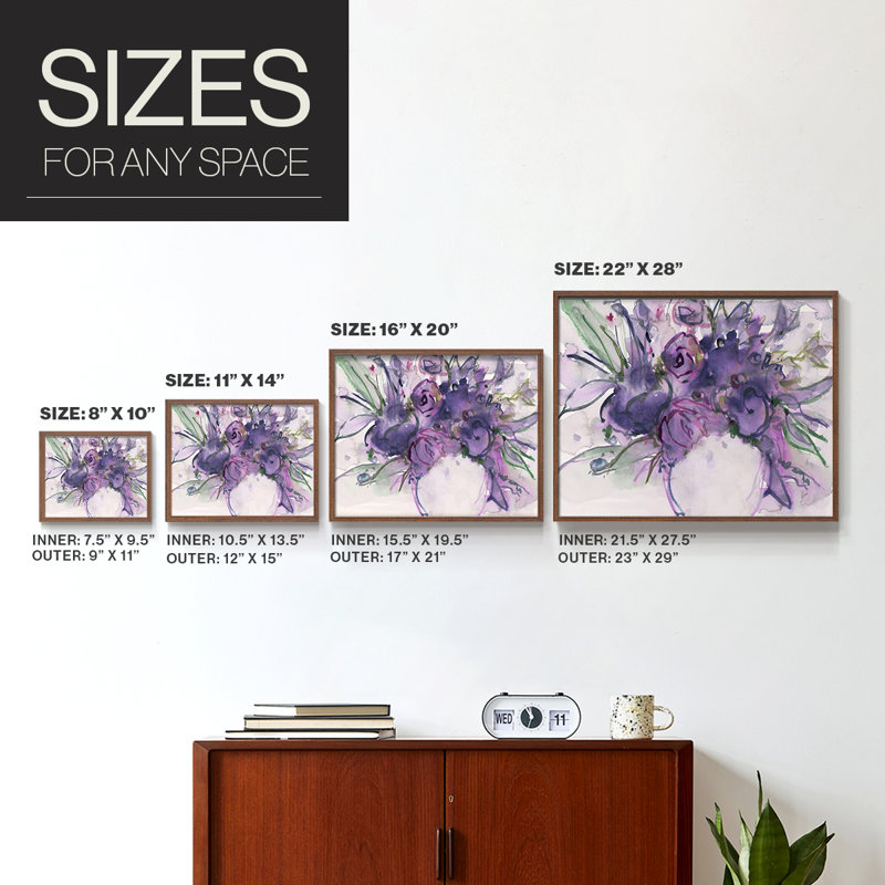 Lavande florale Splendor I - impression encadrée - réarmable, Noyer, H 16 po x l 20 po