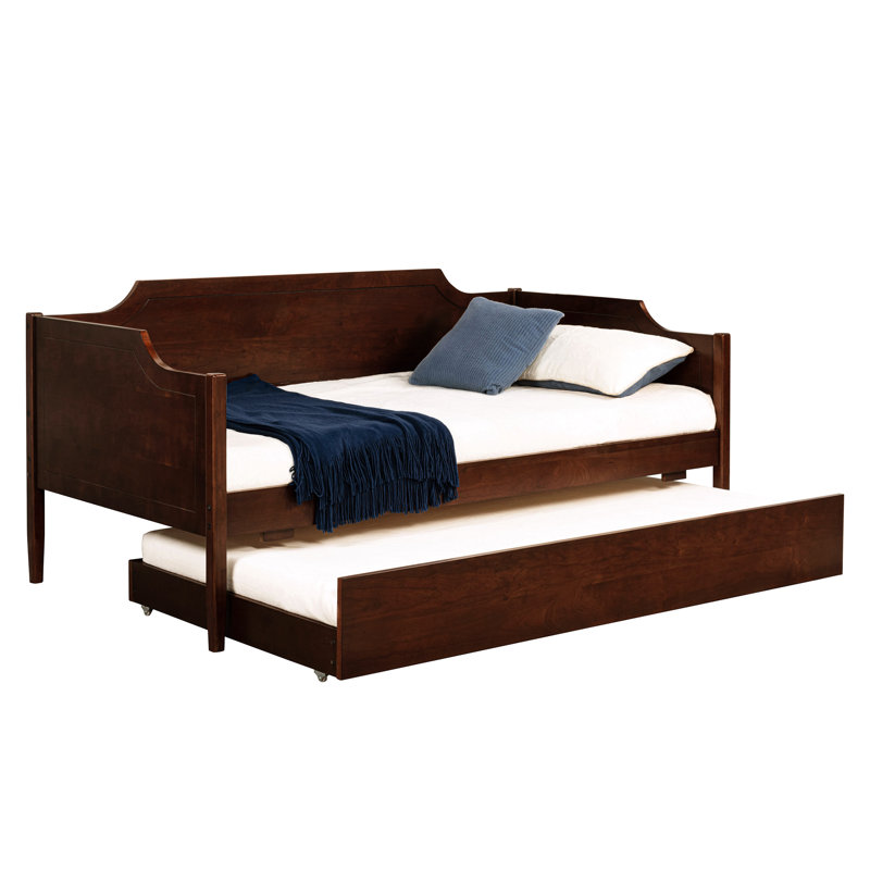 Lit de jour simple avec couchette, fini cerisier, design classique moderne, bois d'ingénierie et placage, roulettes pour plus d'espace