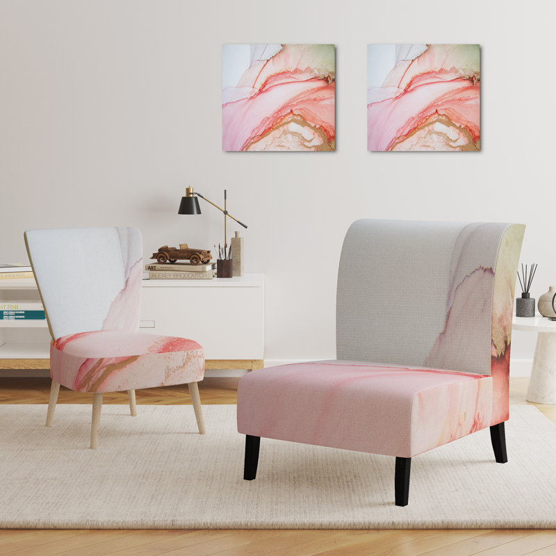 Accent Chair, Beige Floral Pattern Upholstered Decor - Beige Floral Pattern II, Pink/Gold