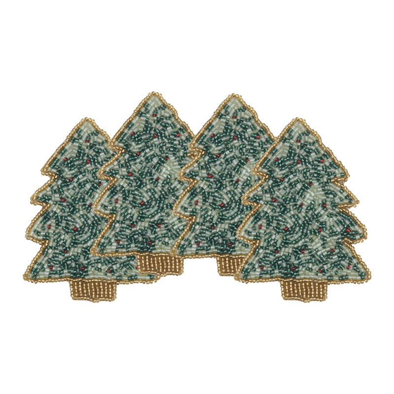 Ensemble de sous-verres en forme de sapin de Noël perlé (ensemble de 4) - Sous-verres décoratifs pour table basse, table de salle à manger et réceptions