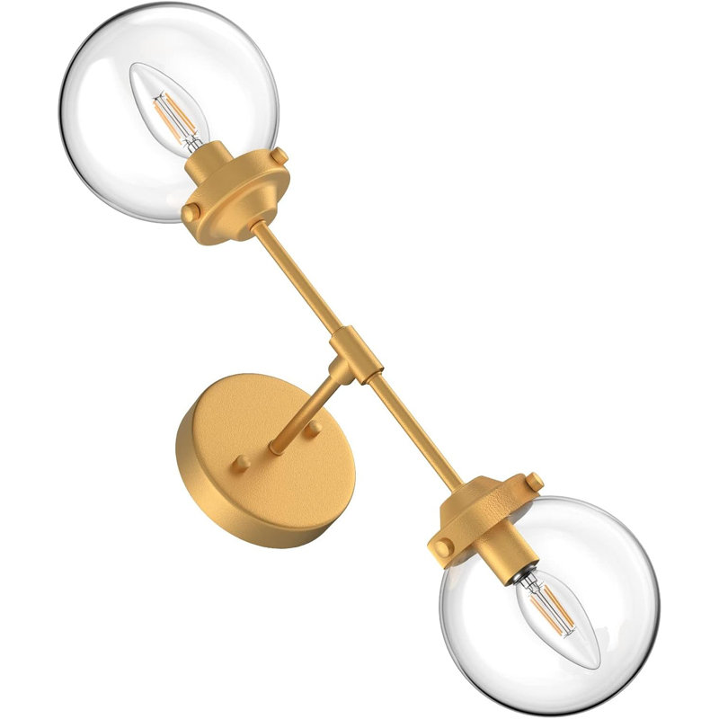 Ralbay Industrial Wall Sconce With Clear Glass Globe, Vintage Style 2-Light Fixture For Bathroom Or Bedroom, E12 Socket, Hardwired Installation, UL Listed