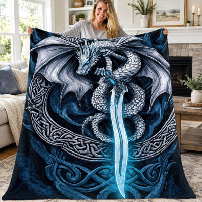 Couverture jetée épée dragon (1 pièce), couverture en flanelle à nœud celtique et dragon, style fantastique et mystique, ultra douce, confortable, légère et chaude, idéale pour canapé, lit, salon, chambre d'étudiant, bureau, voyage, décoration intérieure, couverture toutes saisons, cadeau de Noël