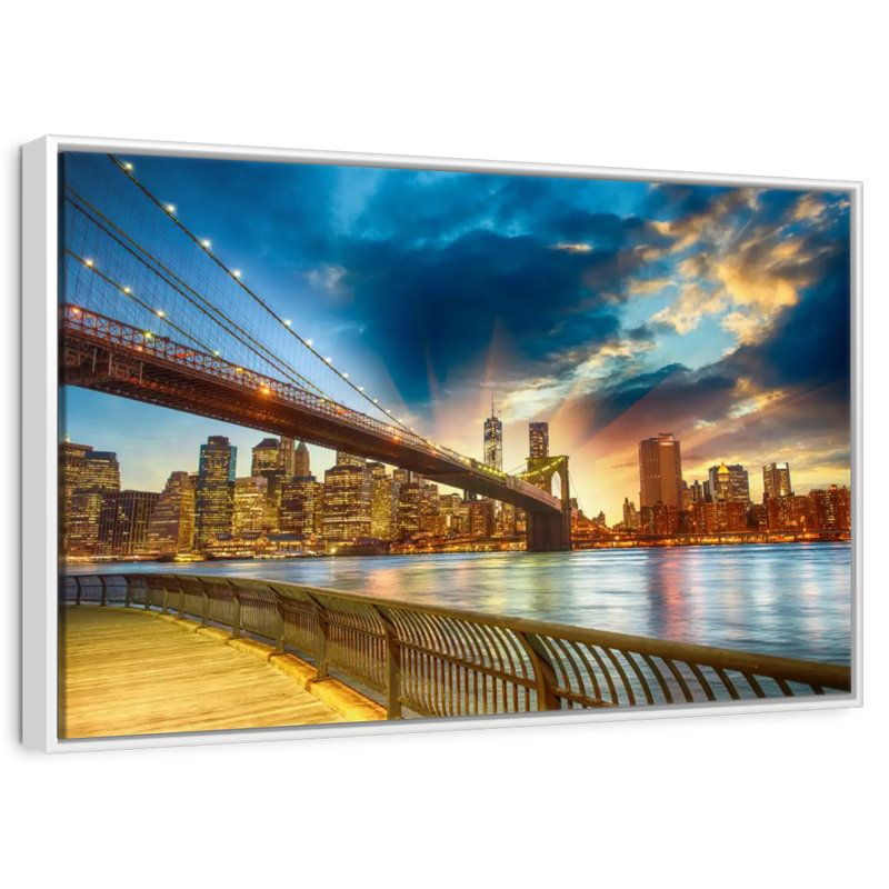 Spectaculaire coucher de soleil à Manhattan, Cadre flottant blanc, 19 po x 13 po