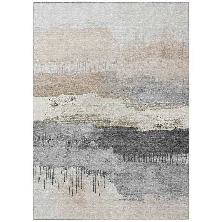 Machine Washable Indoor/Outdoor Xhevrie Ivory Rug