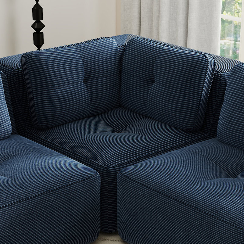 Canapé modulaire en velours côtelé 5 pièces avec repose-pieds mobile Dravon, Velours côtelé bleu