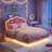 Floating Cloud Crown Velvet Bed with Headboard Storage, LED Light & Built-in Charging Outlet-365814531-365755970